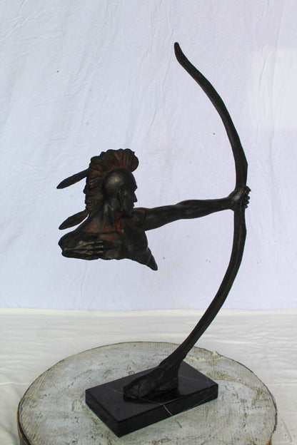 Native American Archer Bronze Statue Dark Brown Patina 22" x 6" x 33"H