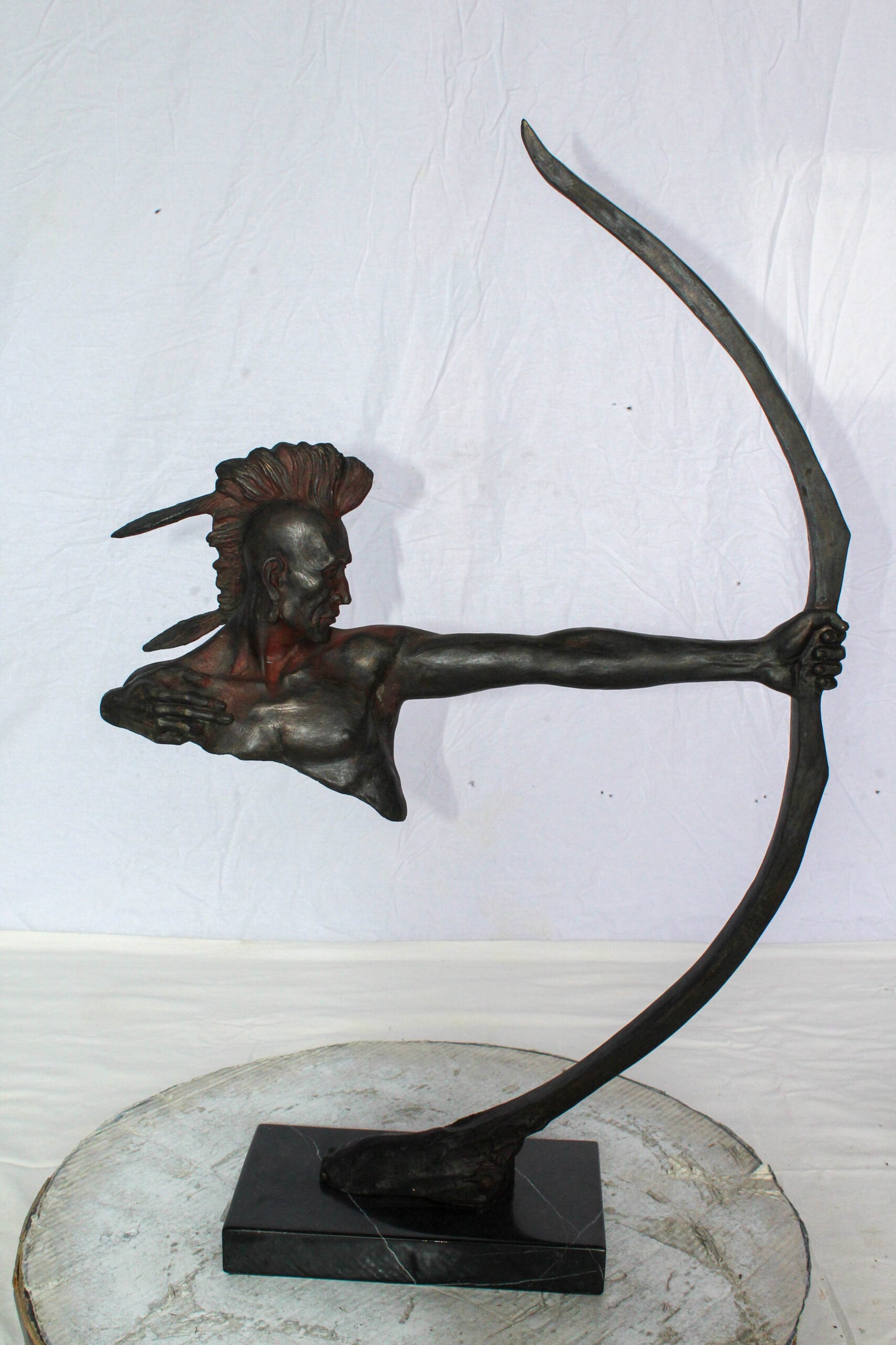 Native American Archer Bronze Statue Dark Brown Patina 22" x 6" x 33"H