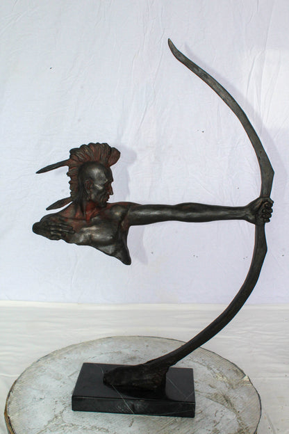 Native American Archer Bronze Statue Dark Brown Patina 22" x 6" x 33"H
