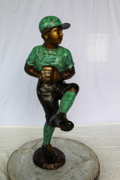 Bronze Statue of Young Baseball Pitcher Mid Throw 21" x 12" x 37"H