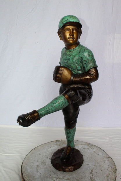 Bronze Statue of Young Baseball Pitcher Mid Throw 21" x 12" x 37"H