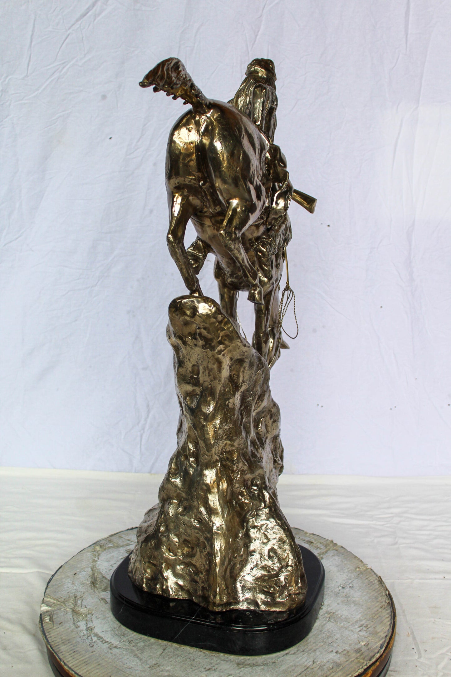 Nifao Jumbo Bronze Mountain Man on Horseback Remington Replica - Silver Patina Western Statue with Black Marble Base, Size: 24"L x 14"W x 36"H
