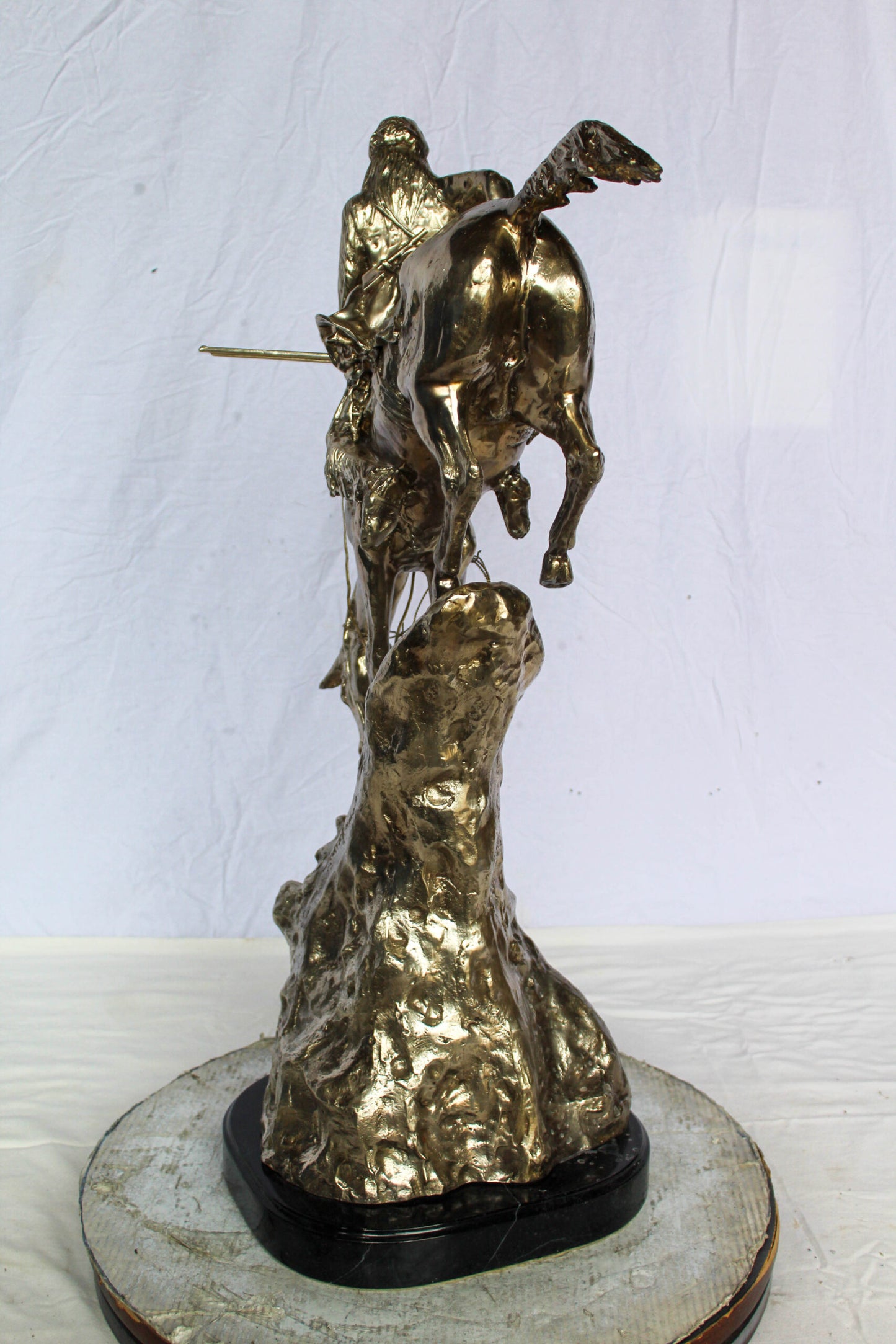 Nifao Jumbo Bronze Mountain Man on Horseback Remington Replica - Silver Patina Western Statue with Black Marble Base, Size: 24"L x 14"W x 36"H