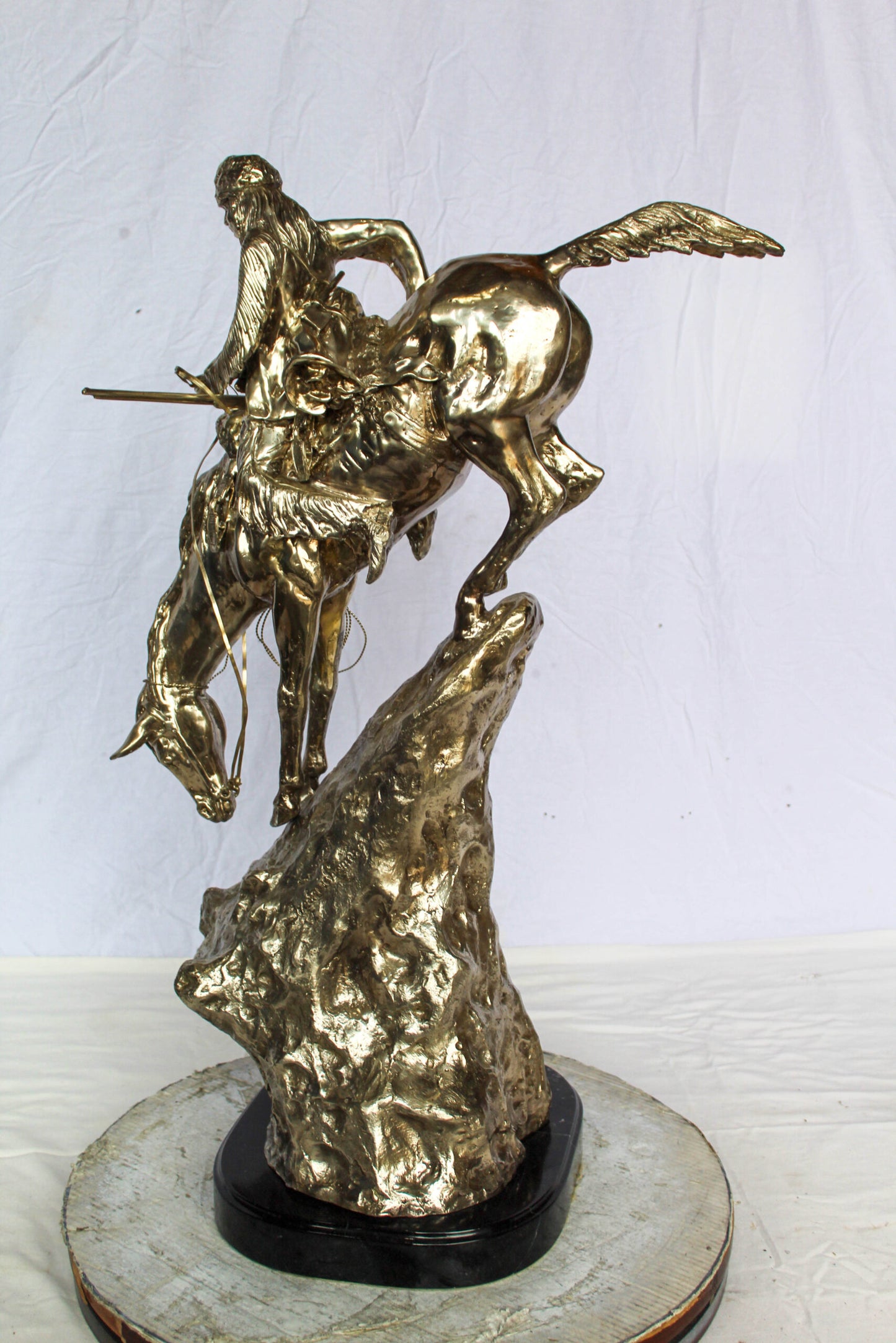 Nifao Jumbo Bronze Mountain Man on Horseback Remington Replica - Silver Patina Western Statue with Black Marble Base, Size: 24"L x 14"W x 36"H