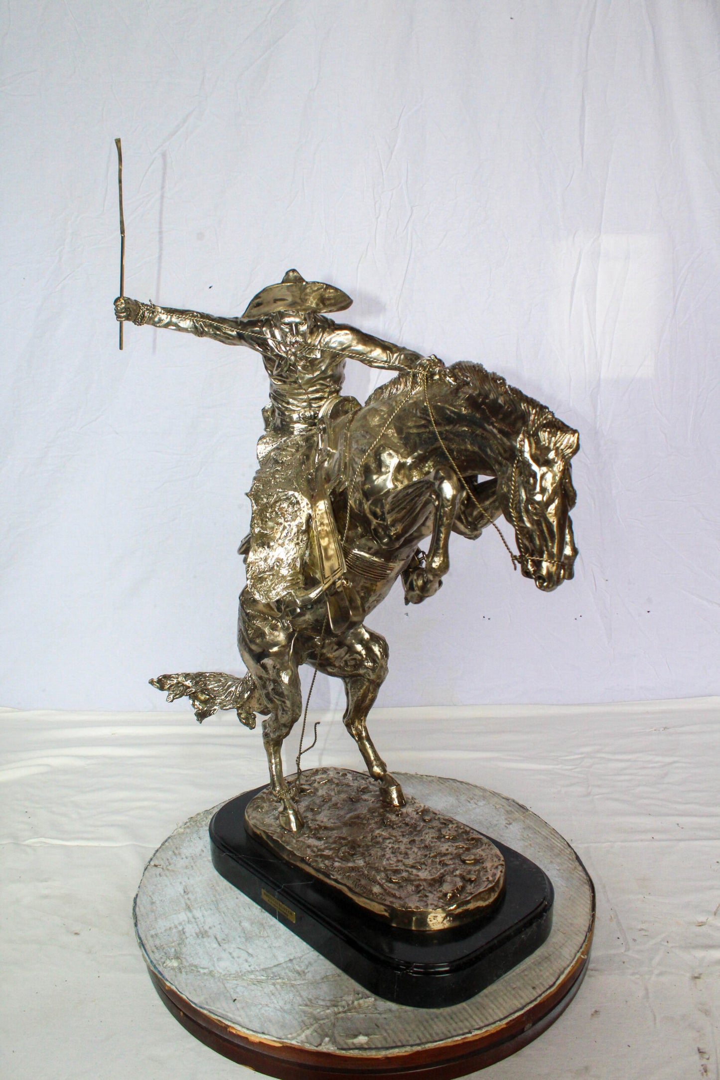 Jumbo Bronze Bronco Buster Statue Silver Finish Replica 26" x 11" x 30"H