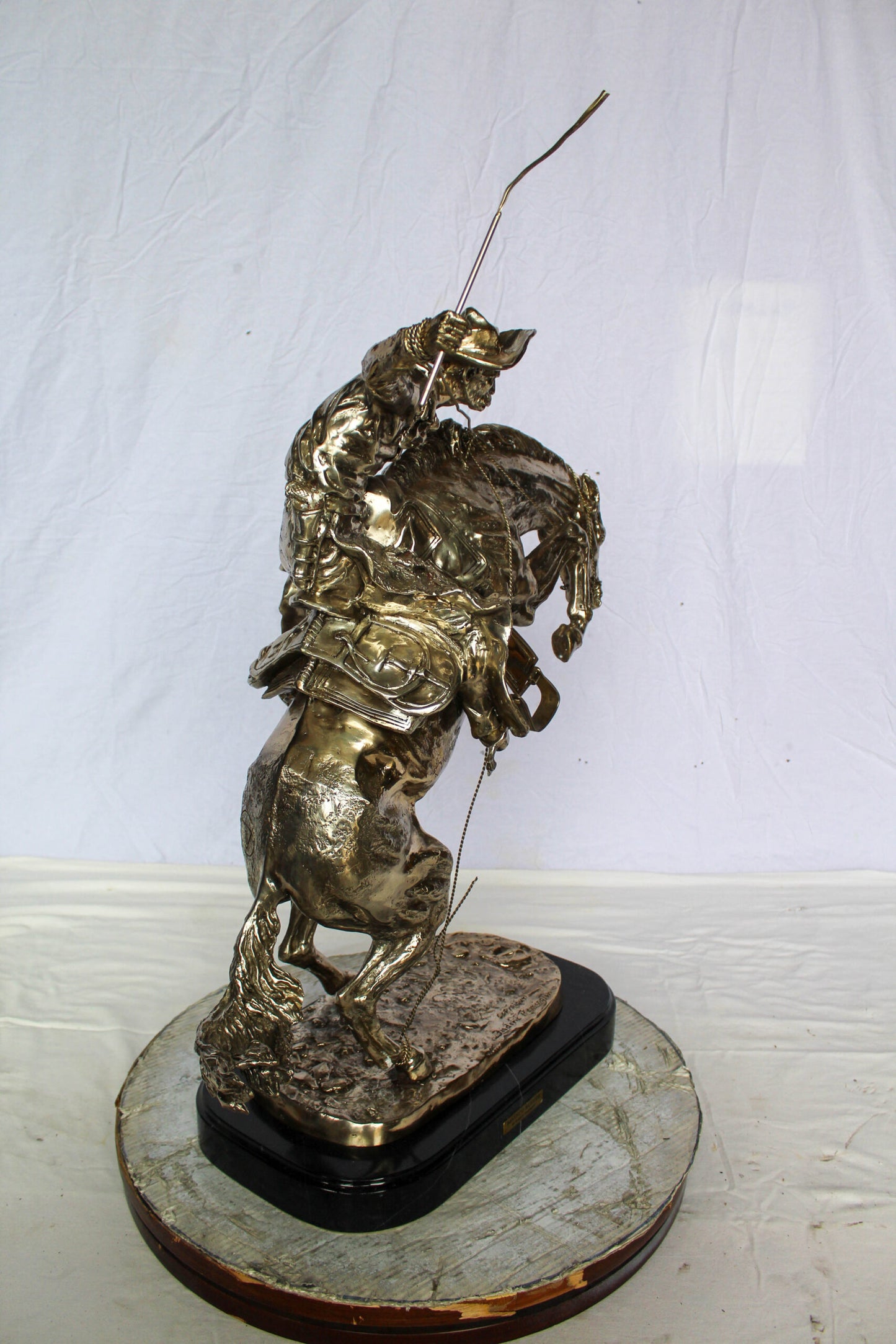 Jumbo Bronze Bronco Buster Statue Silver Finish Replica 26" x 11" x 30"H