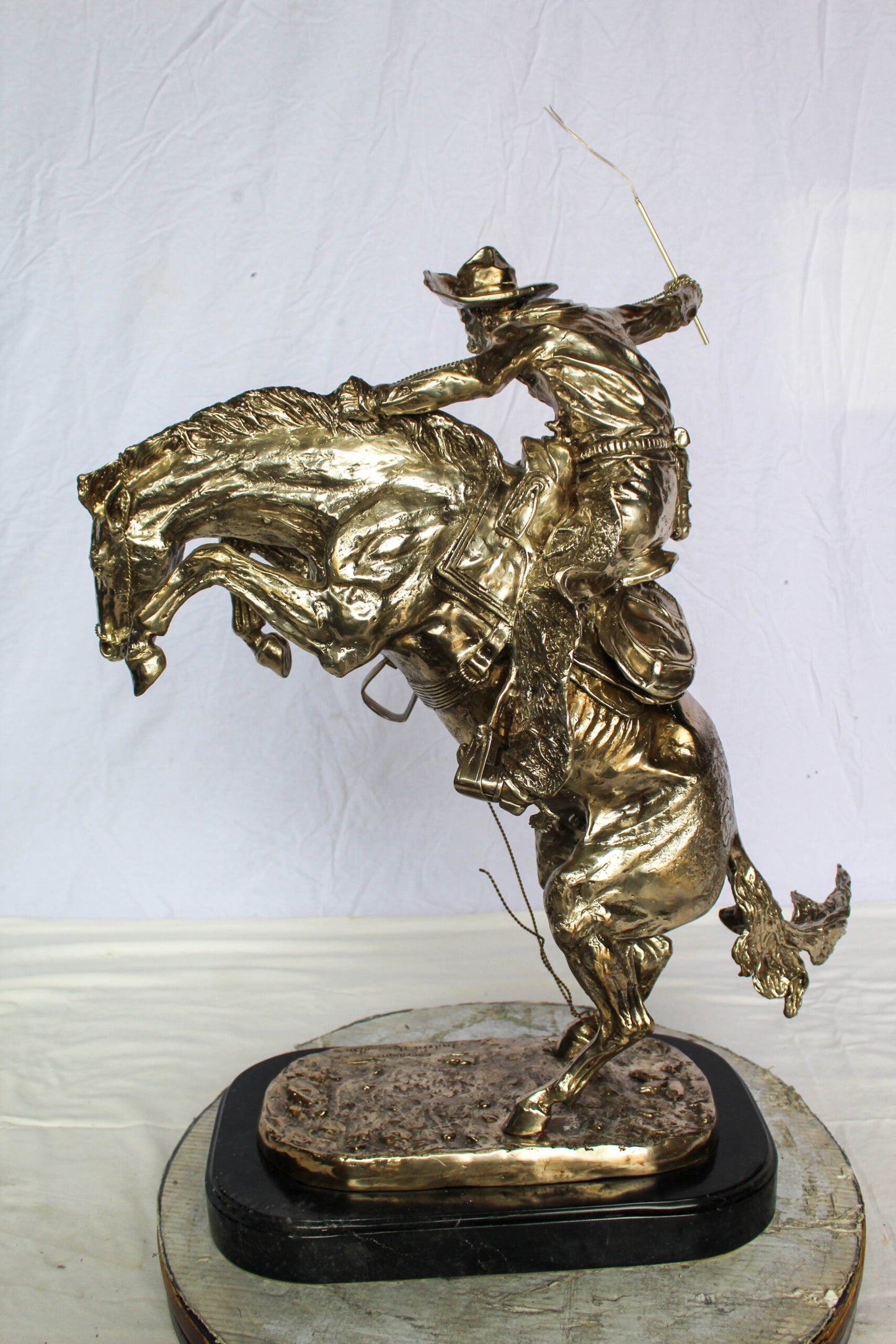 Jumbo Bronze Bronco Buster Statue Silver Finish Replica 26" x 11" x 30"H