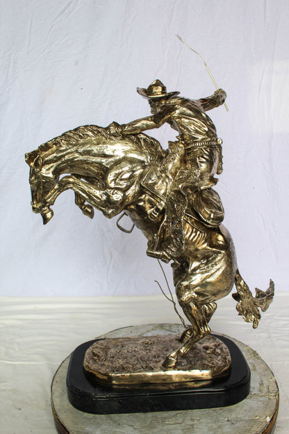 Jumbo Bronze Bronco Buster Statue Silver Finish Replica 26" x 11" x 30"H