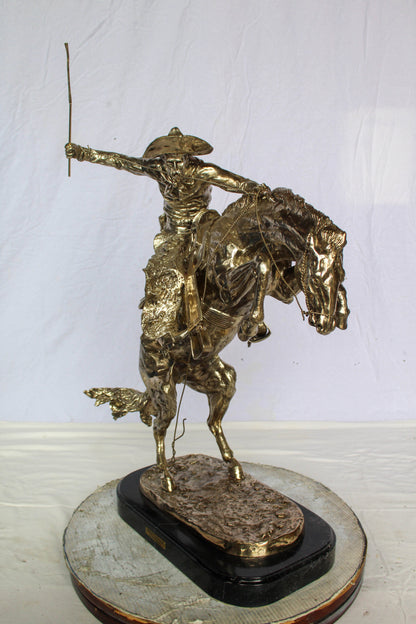 Jumbo Bronze Bronco Buster Statue Silver Finish Replica 26" x 11" x 30"H