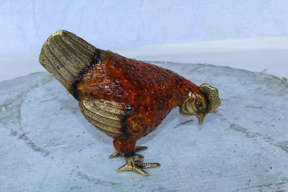 Bronze Small Figurine Chicken with Red Enamel and Gold Finish 8" x 4" x 7"H