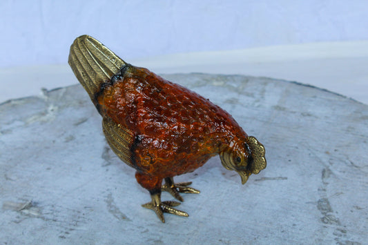 Bronze Small Figurine Chicken with Red Enamel and Gold Finish 8" x 4" x 7"H