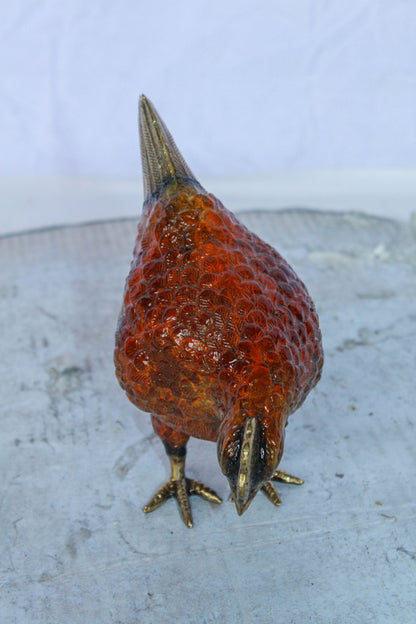 Bronze Small Figurine Chicken with Red Enamel and Gold Finish 8" x 4" x 7"H