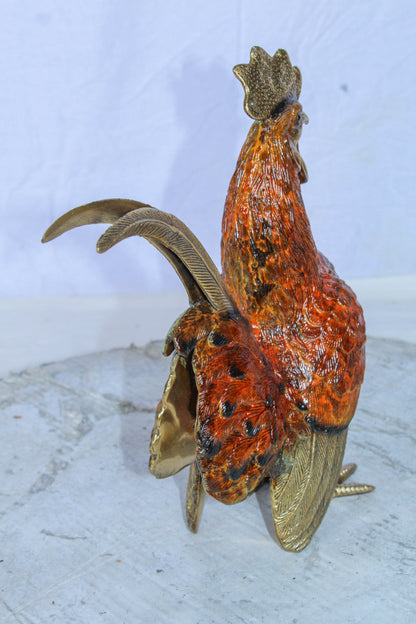 Decorative Bronze Rooster Statue with Red Enamel Finish 9" x 5" x 12"H