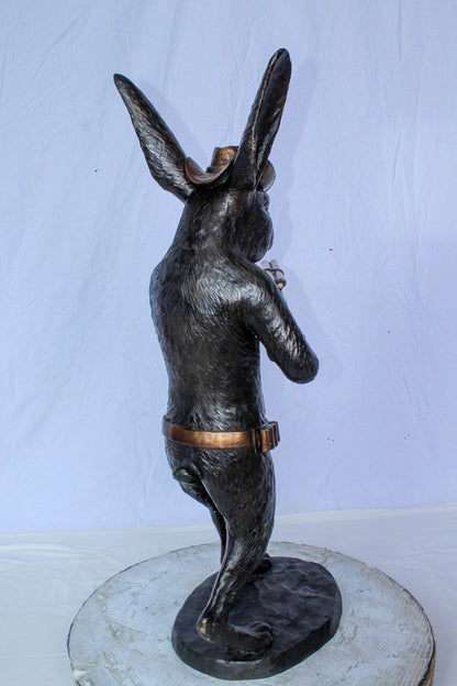 Bronze Statue of Cowboy Rabbit Holding Rifle 22" x 13" x 35"H
