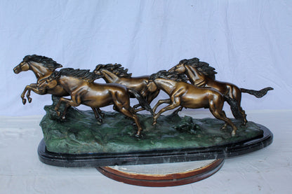 Running Horses Bronze Statue on Marble Base 47" x 20" x 17"H