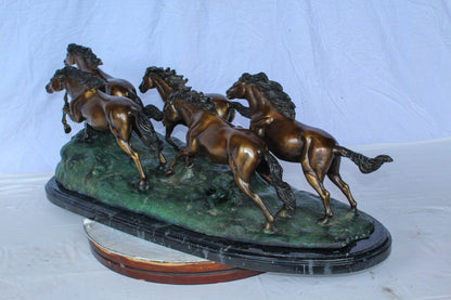 Running Horses Bronze Statue on Marble Base 47" x 20" x 17"H