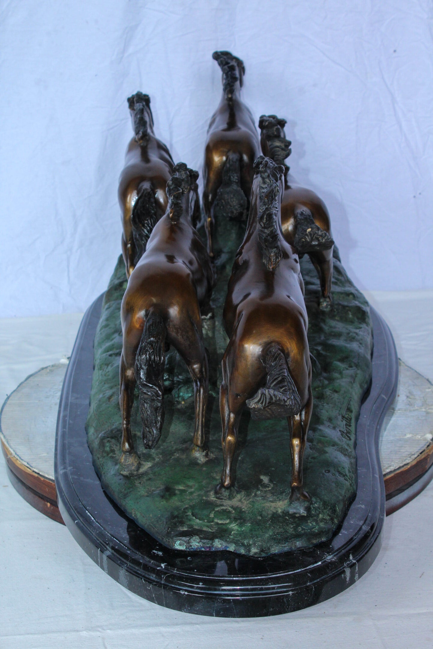 Running Horses Bronze Statue on Marble Base 47" x 20" x 17"H