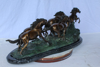 Running Horses Bronze Statue on Marble Base 47" x 20" x 17"H