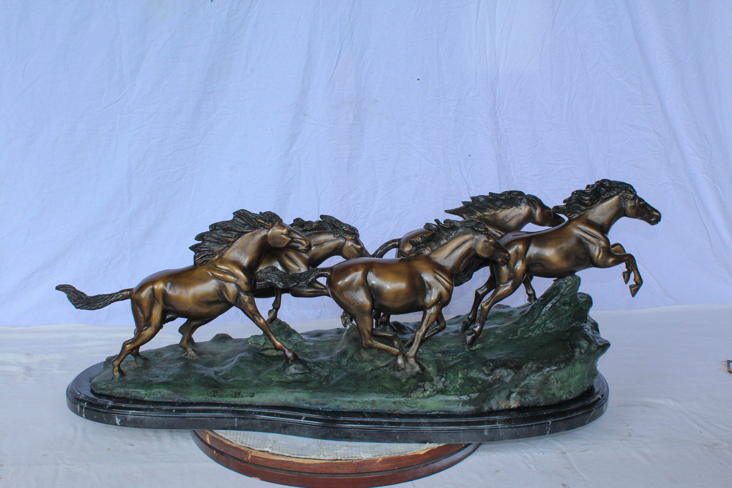 Running Horses Bronze Statue on Marble Base 47" x 20" x 17"H