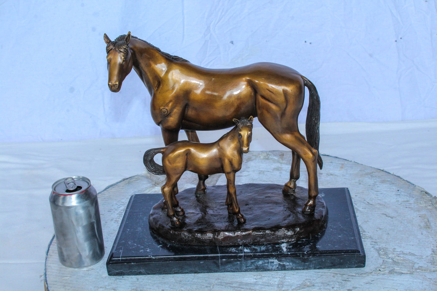 Horse and Foal Bronze Sculpture on Marble Base 14" x 8" x 13"H