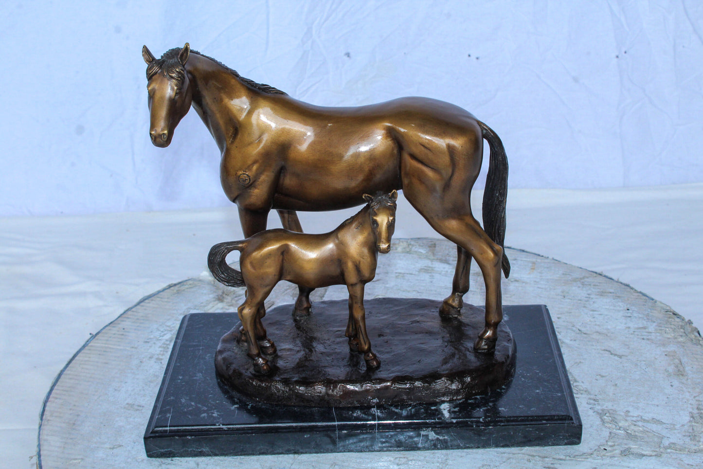 Horse and Foal Bronze Sculpture on Marble Base 14" x 8" x 13"H