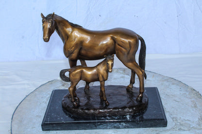 Horse and Foal Bronze Sculpture on Marble Base 14" x 8" x 13"H