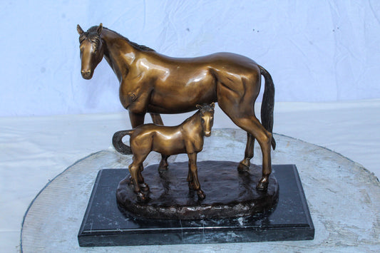 Horse and Foal Bronze Sculpture on Marble Base 14" x 8" x 13"H