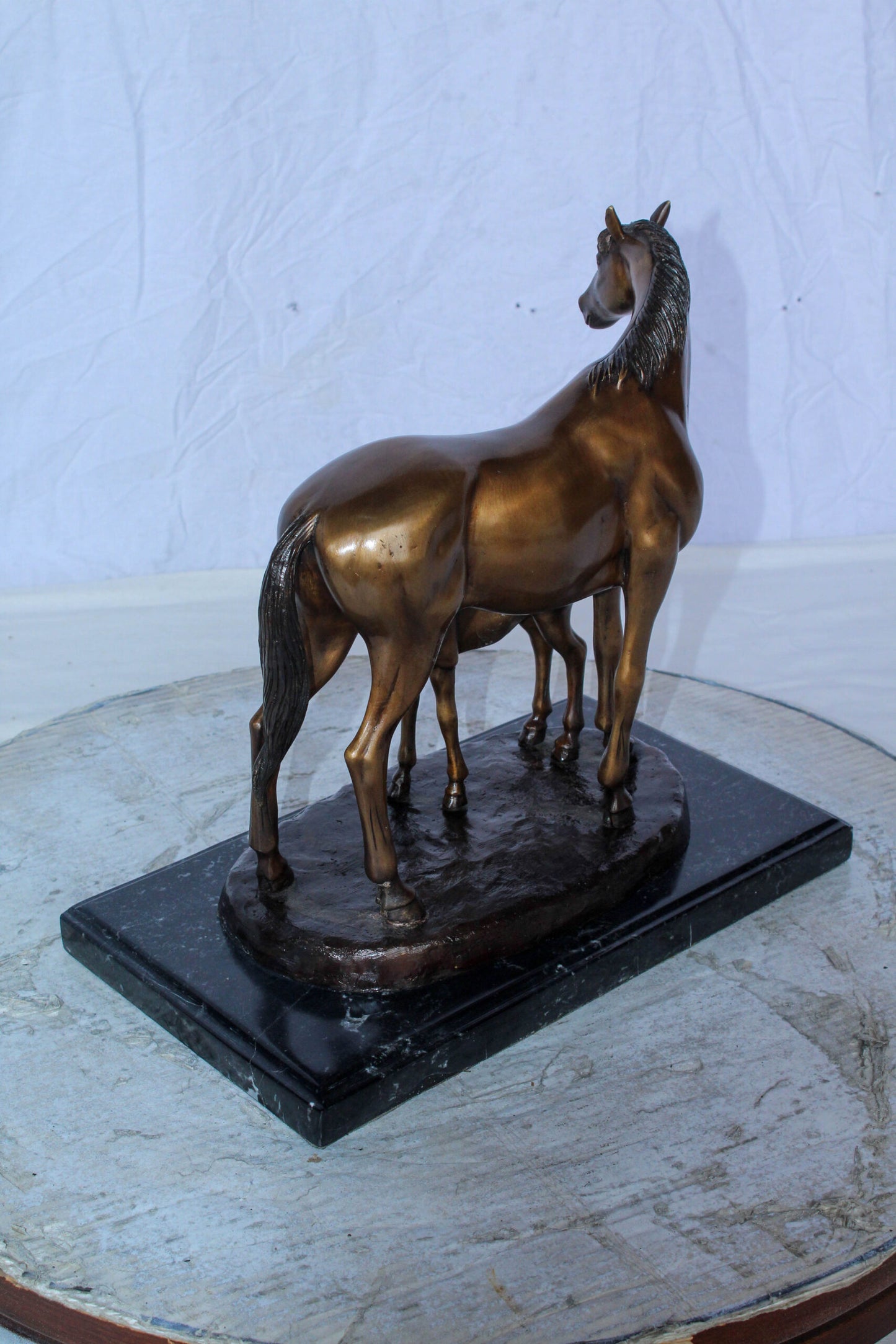 Horse and Foal Bronze Sculpture on Marble Base 14" x 8" x 13"H
