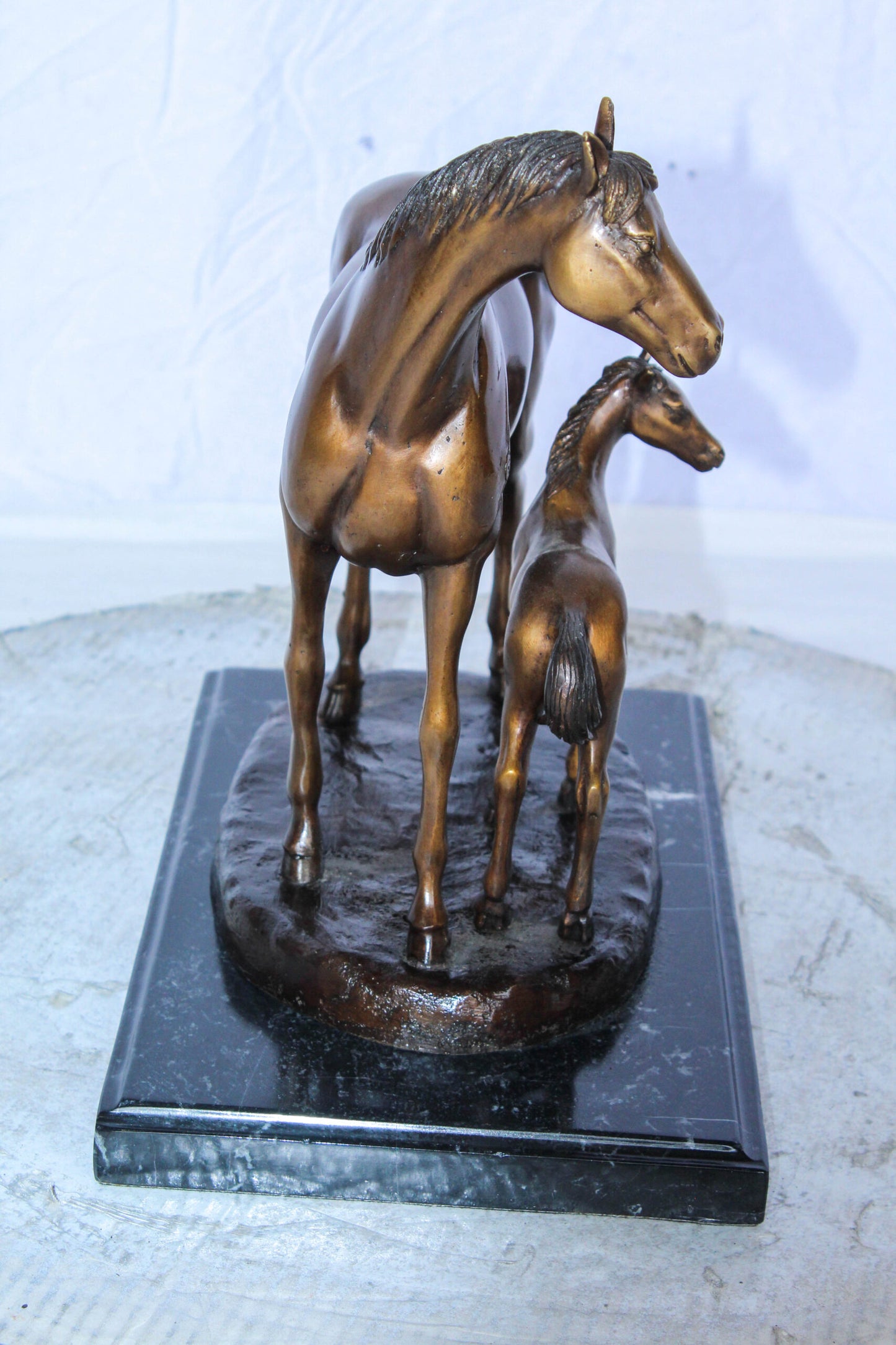 Horse and Foal Bronze Sculpture on Marble Base 14" x 8" x 13"H