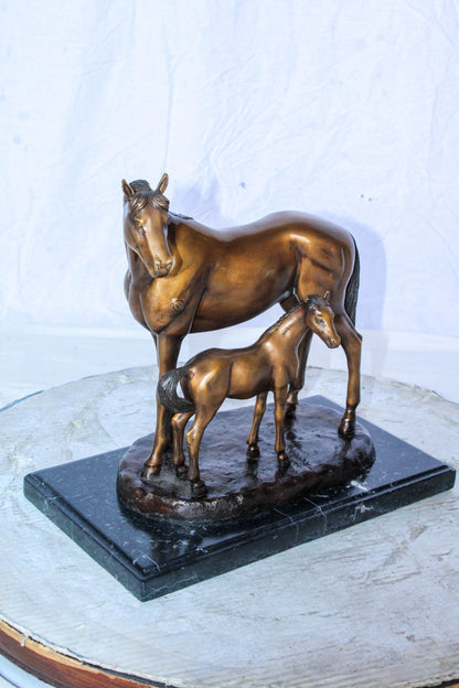 Horse and Foal Bronze Sculpture on Marble Base 14" x 8" x 13"H