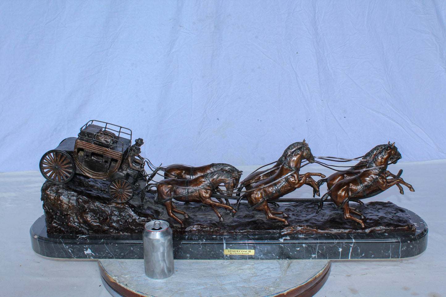 Stagecoach Bronze Replica Sculpture of M. Russell 40" x 9" x 13"H