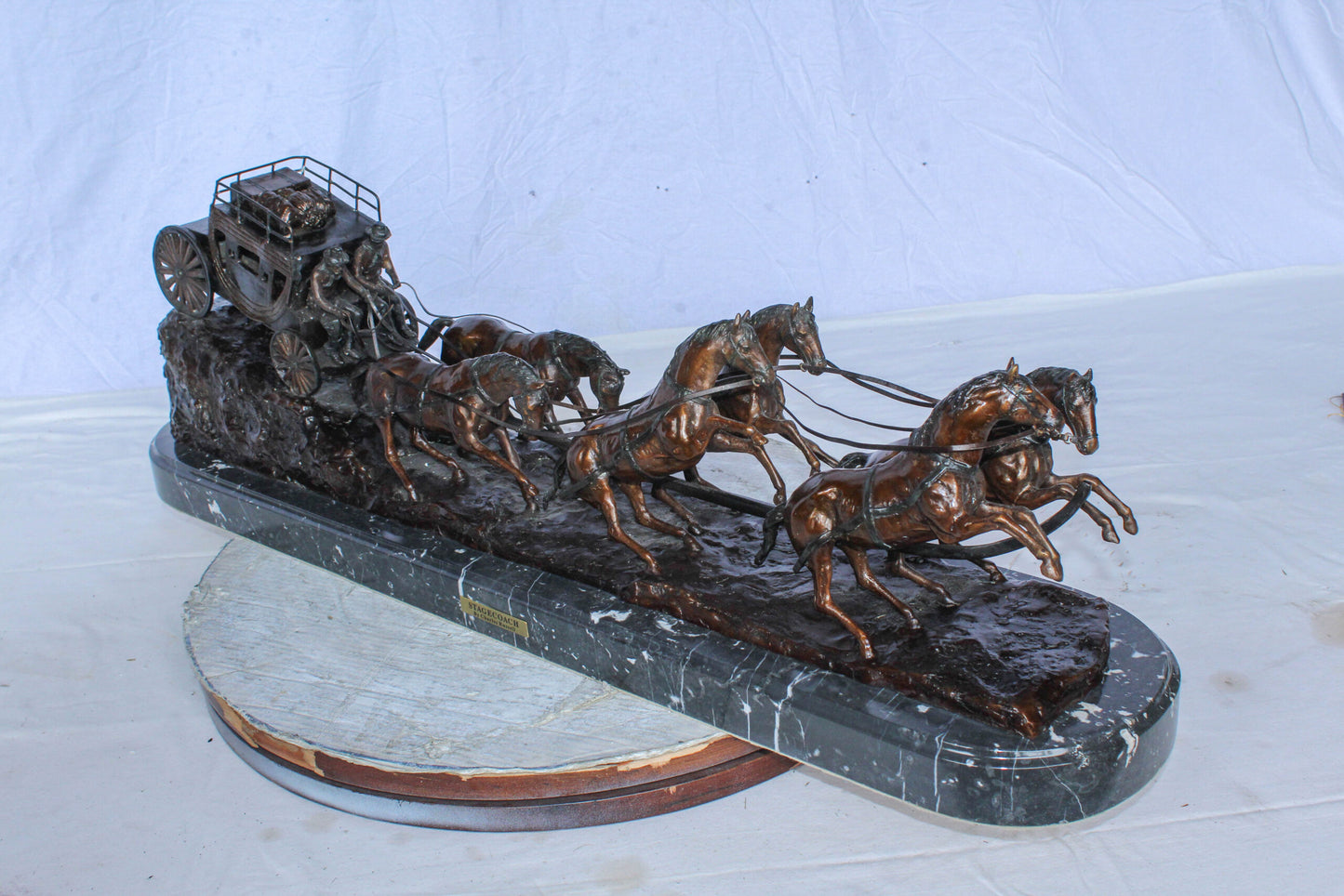 Stagecoach Bronze Replica Sculpture of M. Russell 40" x 9" x 13"H