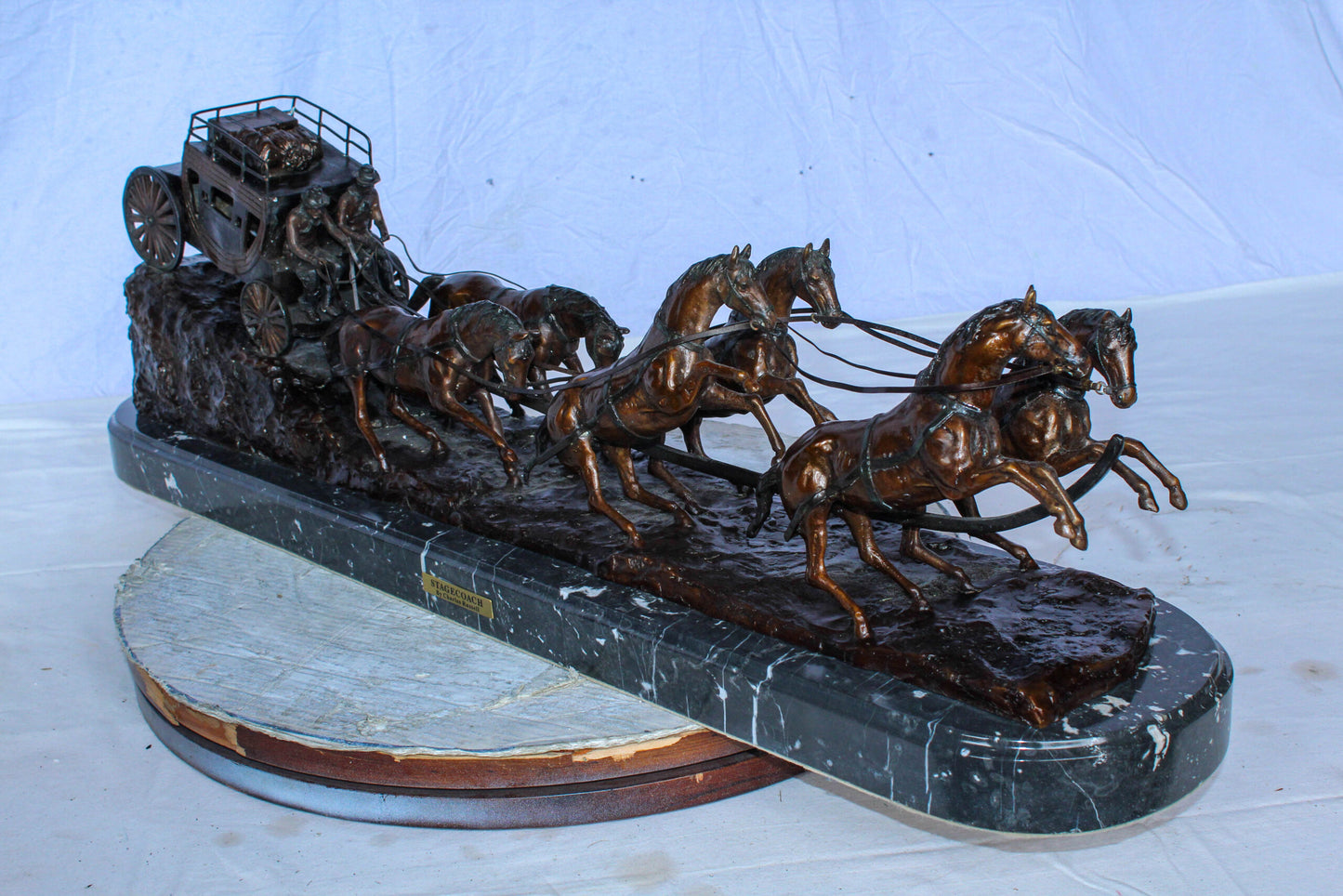 Stagecoach Bronze Replica Sculpture of M. Russell 40" x 9" x 13"H