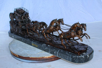 Stagecoach Bronze Replica Sculpture of M. Russell 40" x 9" x 13"H
