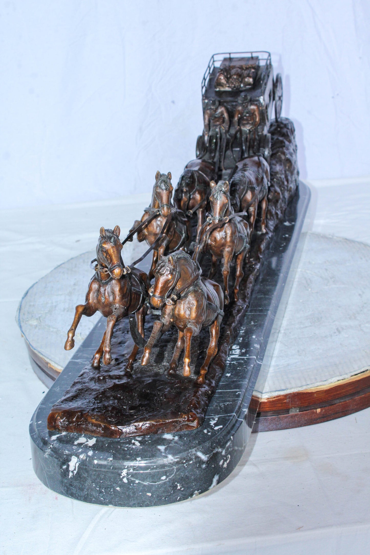 Stagecoach Bronze Replica Sculpture of M. Russell 40" x 9" x 13"H