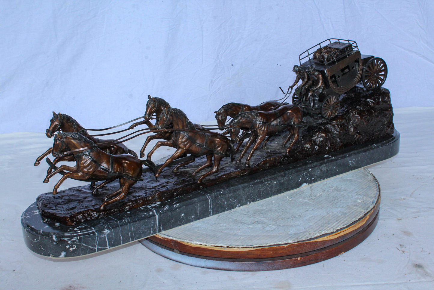 Stagecoach Bronze Replica Sculpture of M. Russell 40" x 9" x 13"H