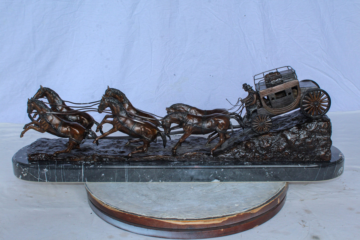 Stagecoach Bronze Replica Sculpture of M. Russell 40" x 9" x 13"H