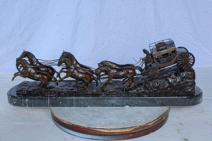 Stagecoach Bronze Replica Sculpture of M. Russell 40" x 9" x 13"H