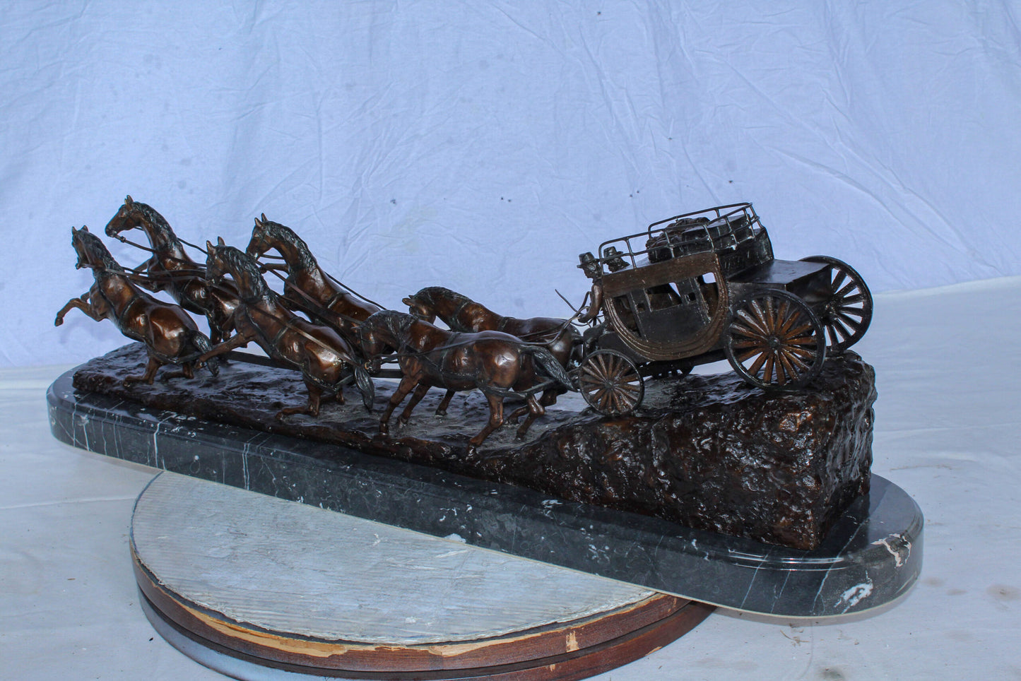 Stagecoach Bronze Replica Sculpture of M. Russell 40" x 9" x 13"H