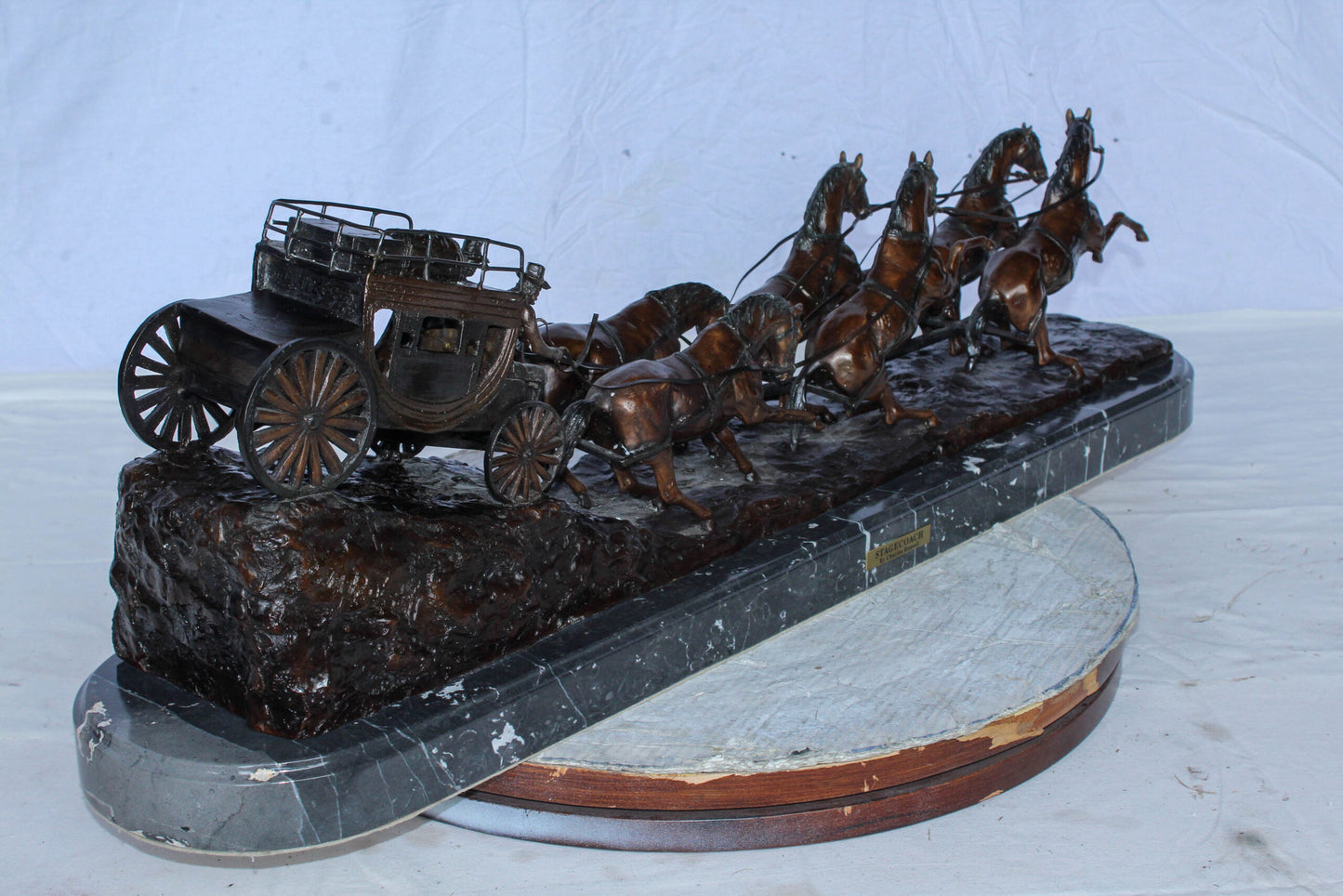 Stagecoach Bronze Replica Sculpture of M. Russell 40" x 9" x 13"H
