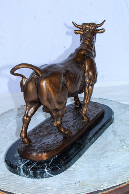 Bronze Bull Statue Le Taureau by Arnadia on Marble Base 19" x 8" x 13"H