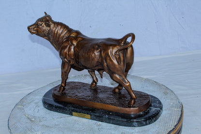 Bronze Bull Statue Le Taureau by Arnadia on Marble Base 19" x 8" x 13"H
