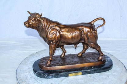 Bronze Bull Statue Le Taureau by Arnadia on Marble Base 19" x 8" x 13"H