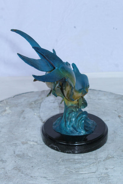 Bronze Mahi Mahi Dolphin Fish Bronze Statue on Marble Base 15" x 7" x 13"H