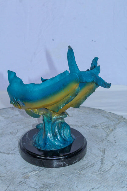 Bronze Mahi Mahi Dolphin Fish Bronze Statue on Marble Base 15" x 7" x 13"H