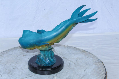 Bronze Mahi Mahi Dolphin Fish Bronze Statue on Marble Base 15" x 7" x 13"H
