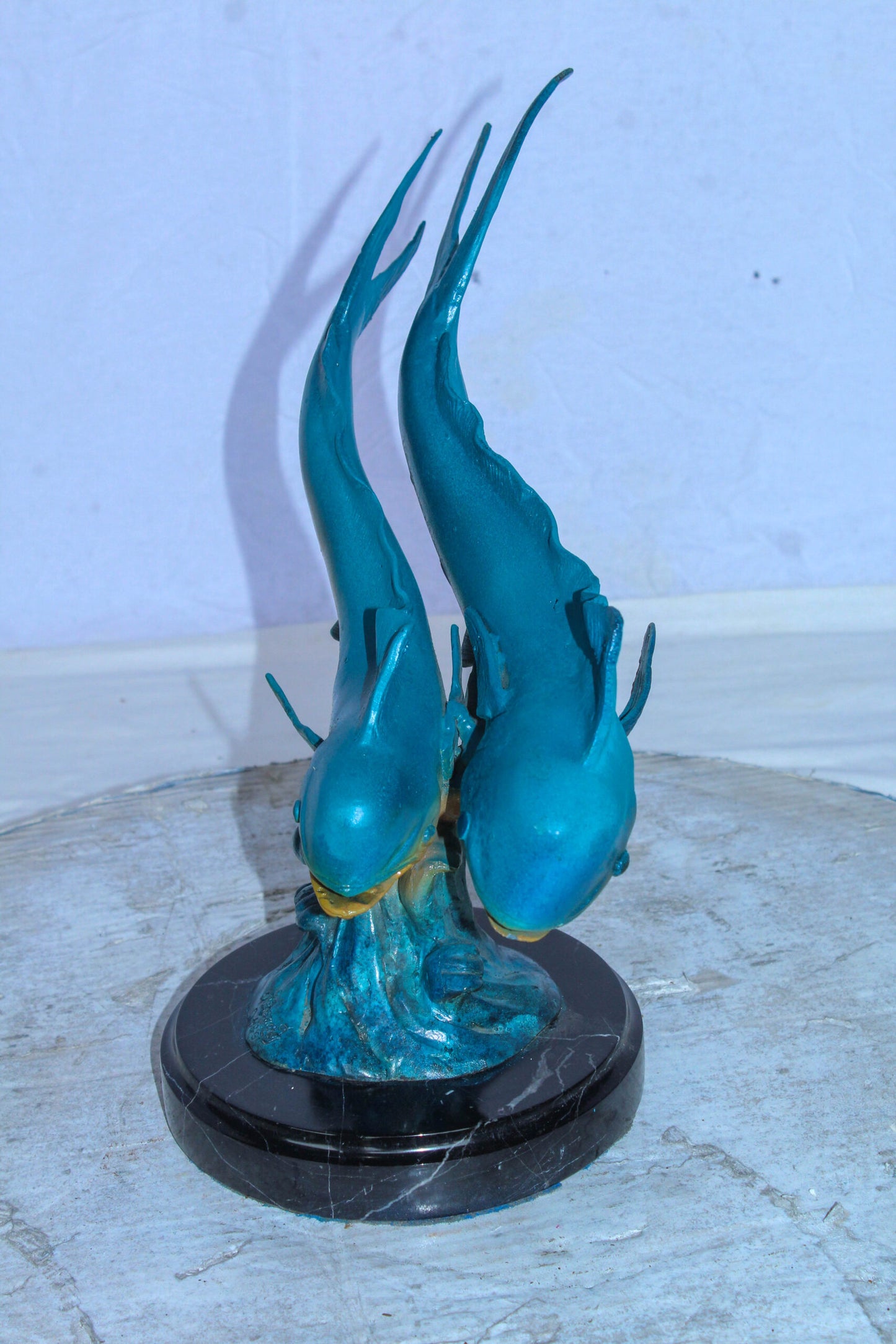 Bronze Mahi Mahi Dolphin Fish Bronze Statue on Marble Base 15" x 7" x 13"H