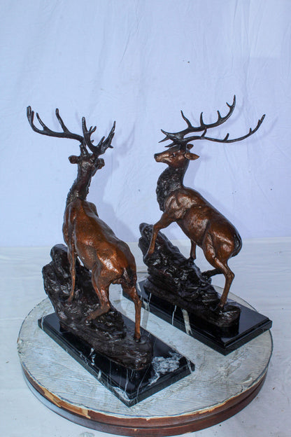 Bronze Pair of Deer Statues on Marble Base Lost Wax Method 15" x 10" x 21"H