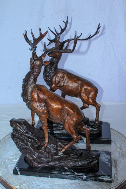 Bronze Pair of Deer Statues on Marble Base Lost Wax Method 15" x 10" x 21"H