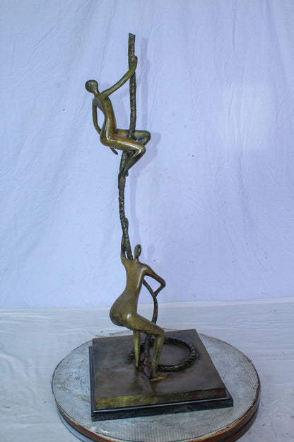 Bronze Abstract Figures Climbing Rope Sculpture on Base 14" x 14" x 38"H